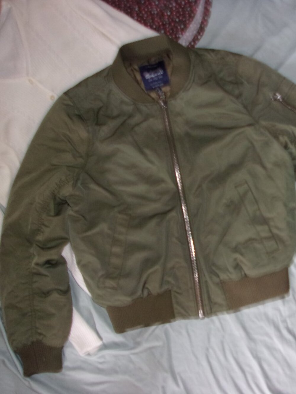 Madewell size medium green womens coat silky bomber jacket